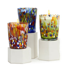 Load image into Gallery viewer, HOLIDAYS ITALIAN GLASS: Murano Style Crumpled Candle (Green Mix) - Artistica.com
