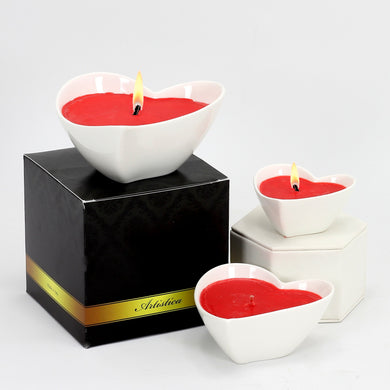 PURITY SPA CANDLE: Valentines Heart Shaped Set of three candles pure White